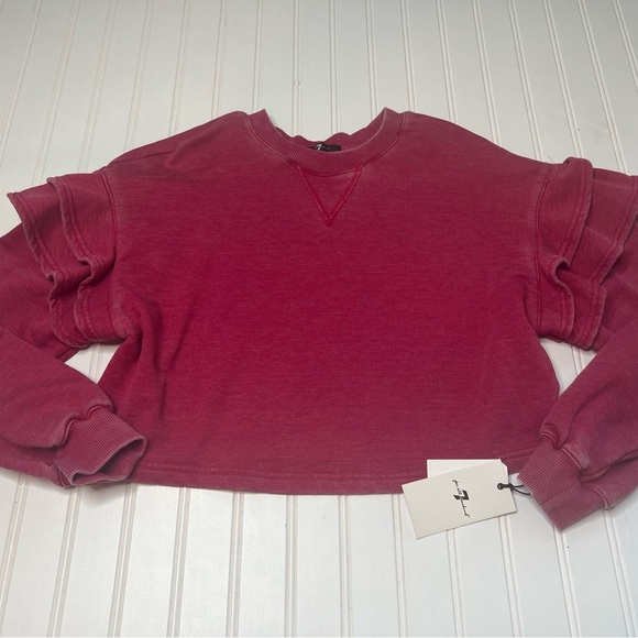 Seven 7 For All Mankind Women's Sweatshirt Cropped Ruffle Sleeve Small NEW 237 - Picture 2 of 5
